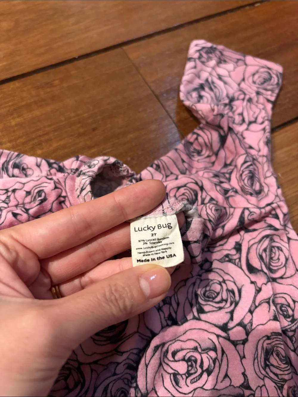 Lucky Bug Pink Play Dress with Black Rose Print 2T